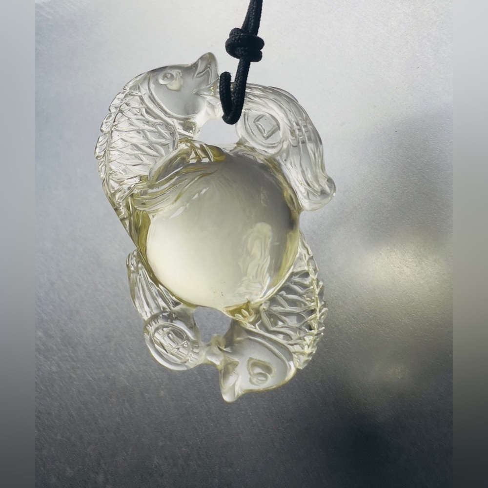 Koi Fish Pisces Necklace Hand Carved Citrine Quartz Vintage November Birthstone